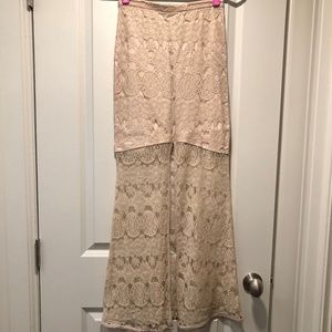Bardot Nude Lace Full-Length Skirt